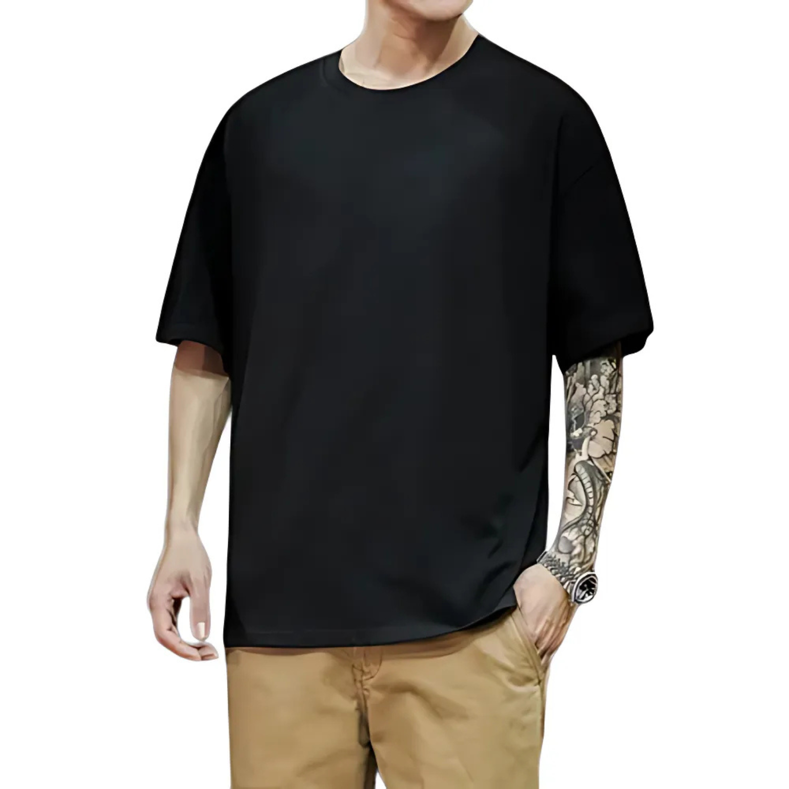 Men’s Oversized Black Streetwear T-Shirt Outfit – The Crew