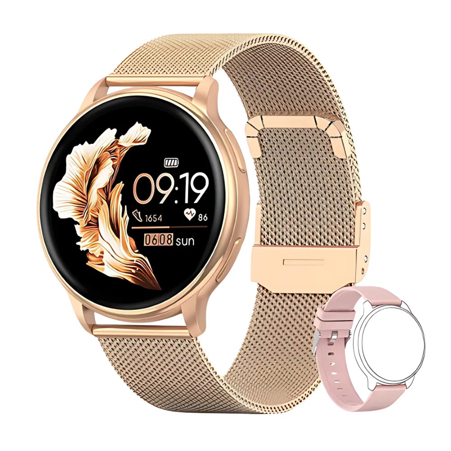 Y22 Smartwatch Gold Stainless Steel Band Front View – The Crew