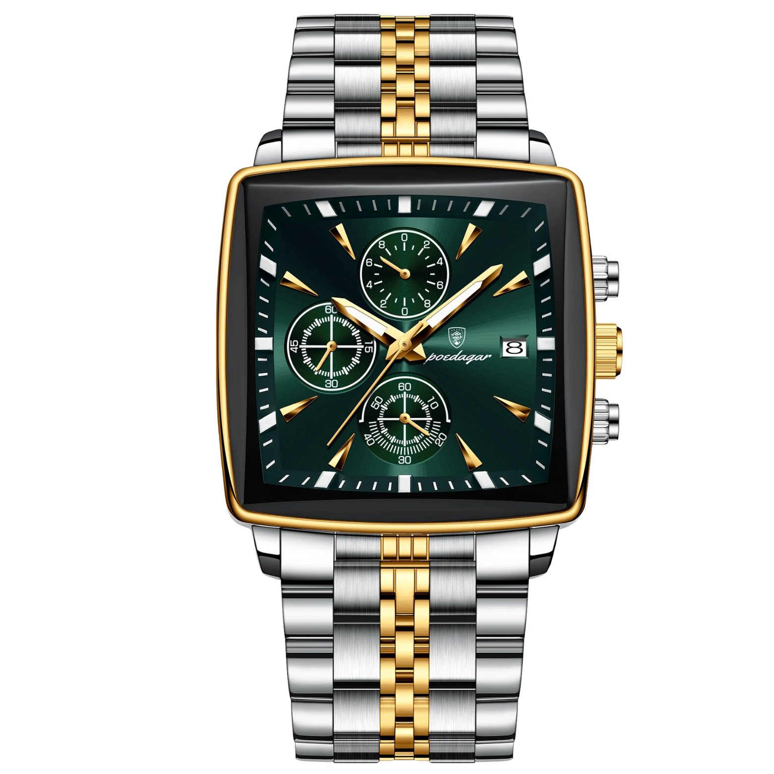 POEDAGAR 866-G Square Chronograph Green Gold Dial – The Crew