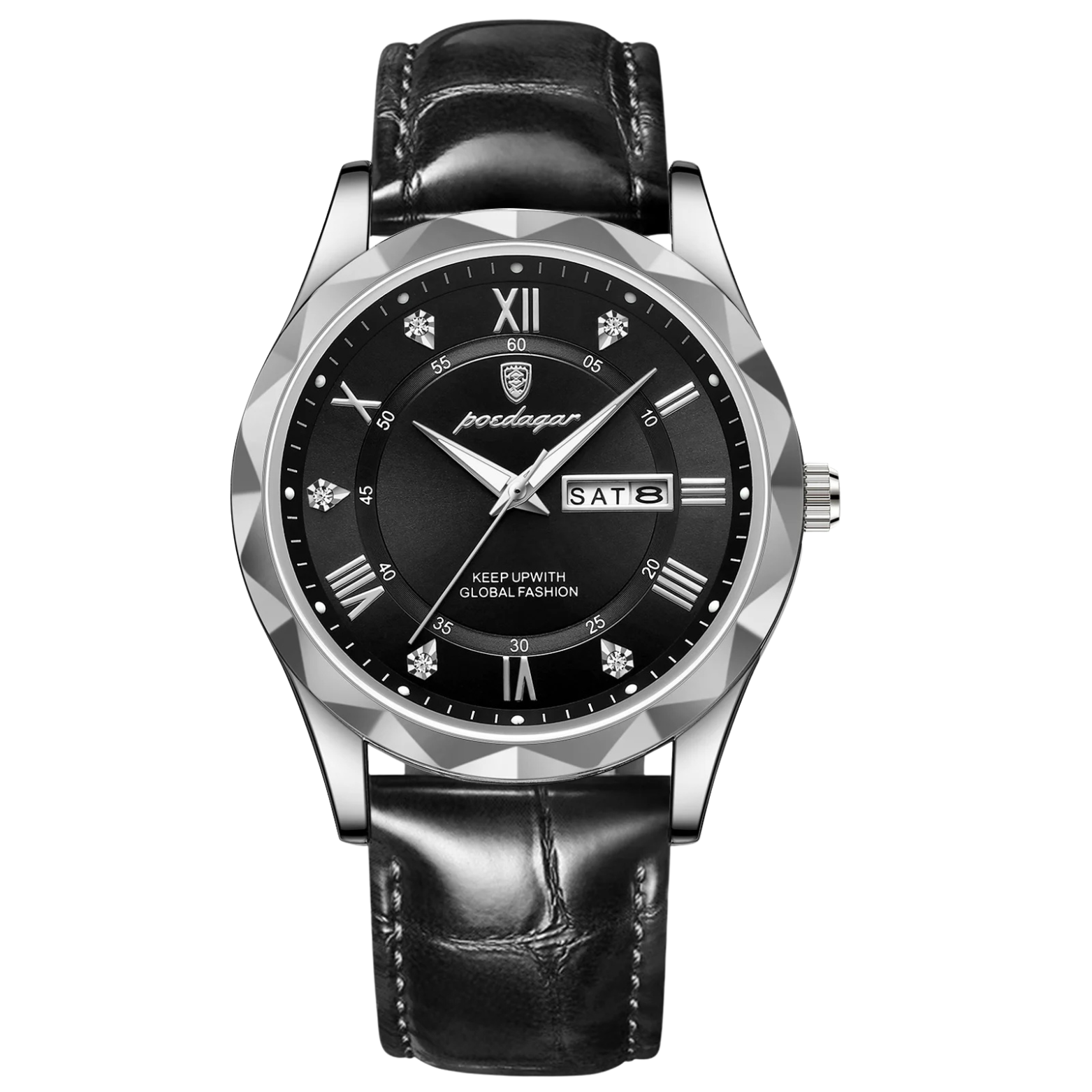 POEDAGAR 615 Luxury Executive Watch Black Dial Black Leather – The Crew