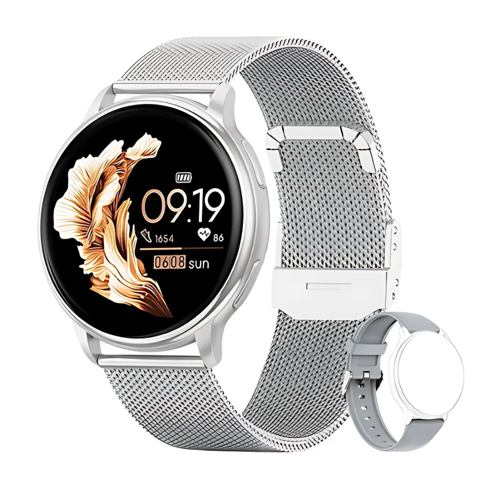 Y22 Smartwatch Silver Stainless Steel Band Front View – The Crew