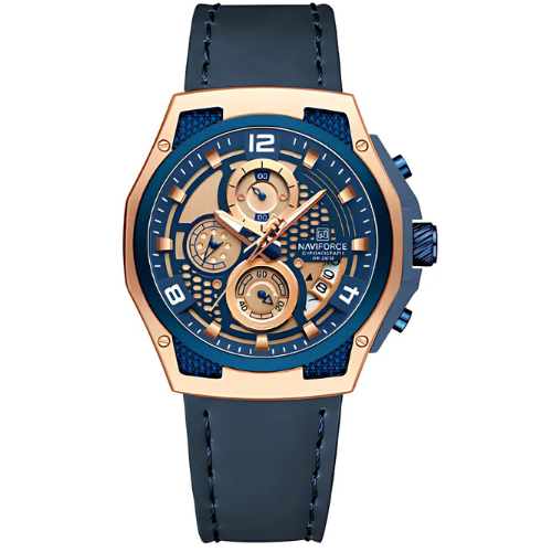 NAVIFORCE NF8051L Leather Chronograph Blue Dial Front – The Crew