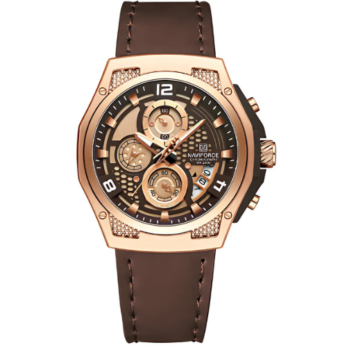 NAVIFORCE NF8051L Leather Chronograph Rose Gold Brown Strap – The Crew