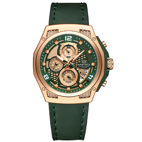 NAVIFORCE NF8051L Leather Chronograph Green Dial Green Strap – The Crew