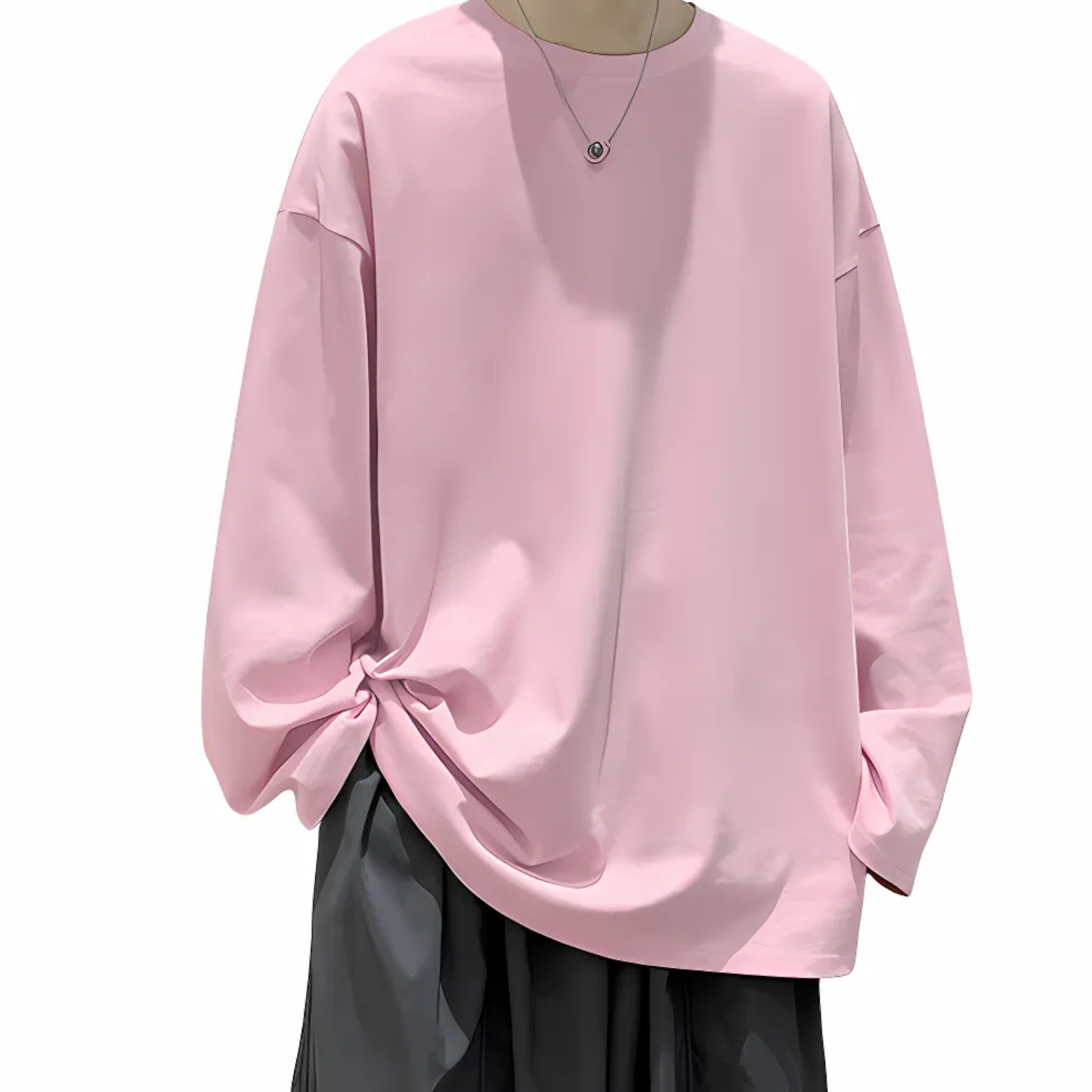 Pink oversized cotton long sleeve t-shirt lifestyle – The Crew