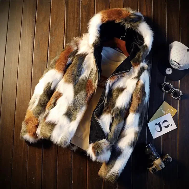 Multicolor faux fox fur coat hanging – The Crew
