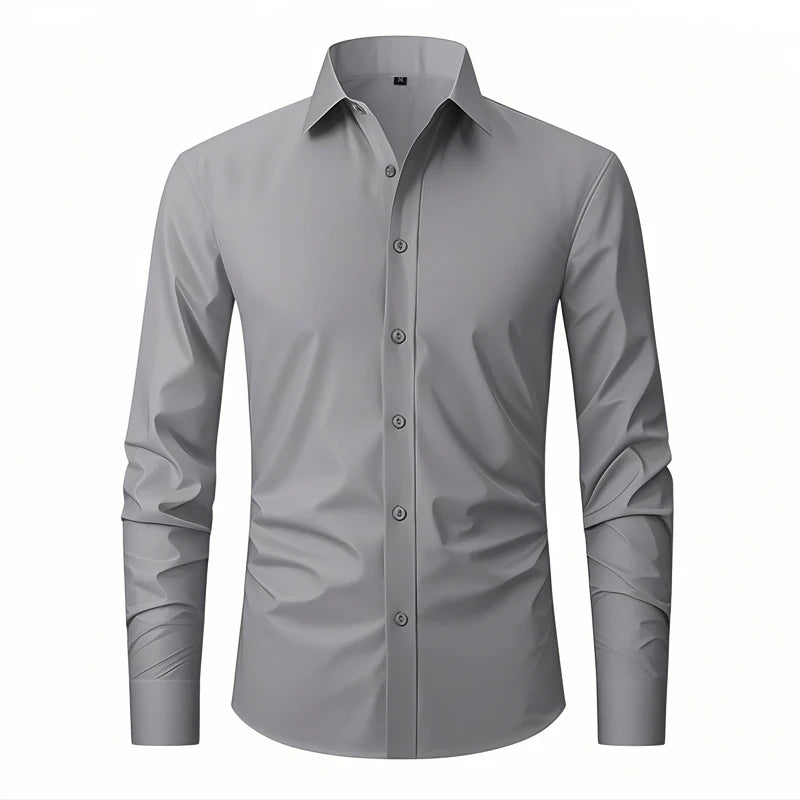 Gray slim fit men dress shirt stretch fabric – The Crew