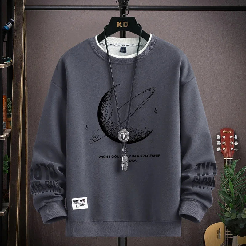 Men’s Moon Print Sweatshirt Gray Back View – The Crew