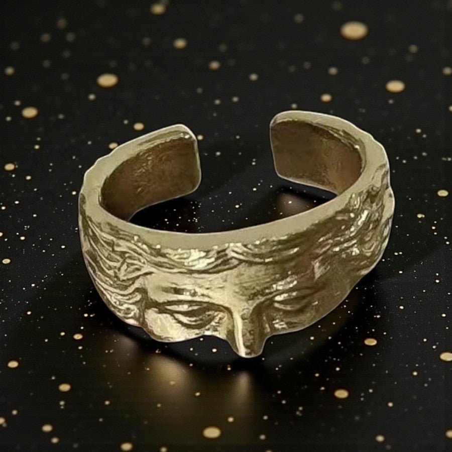 Men’s Venus Mask Adjustable Vintage Carved Ring - The Crew