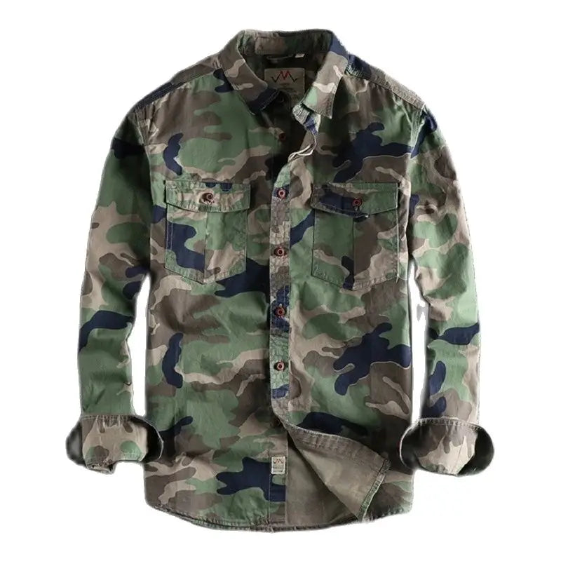 Men’s Camouflage Cargo Hiking Shirt Front View – The Crew