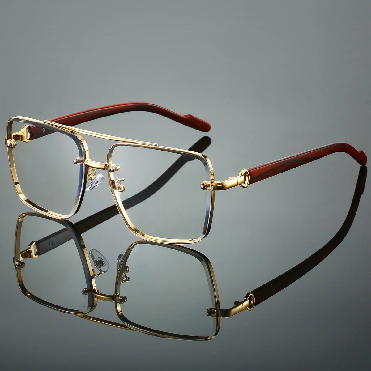 Women’s Retro Square Metal Double-Bridge Sunglasses