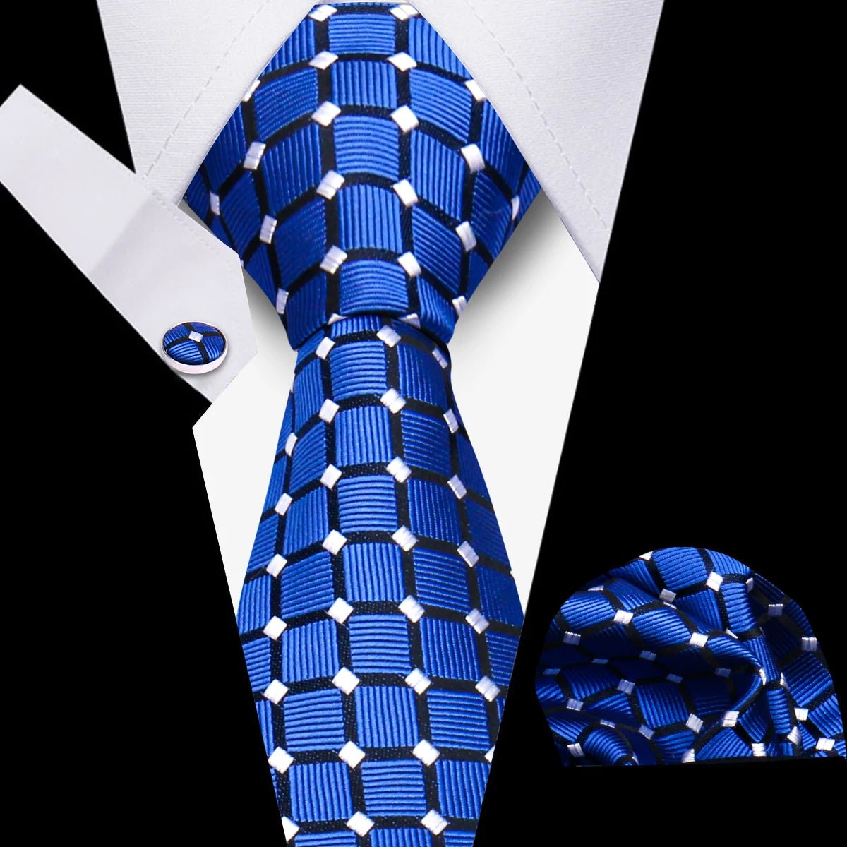 Men’s 3 - Piece Plaid Tie Set with Cufflinks & Hanky - The Crew
