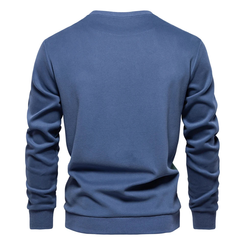 Light blue patchwork sweatshirt back view men – The Crew