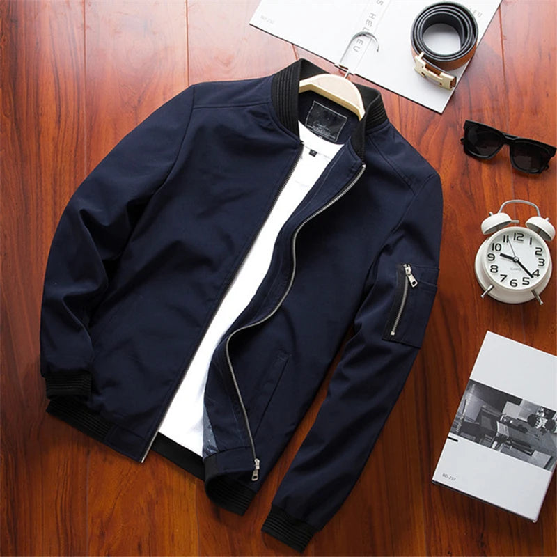 Navy Blue Bomber Jacket Flat Lay Men – The Crew