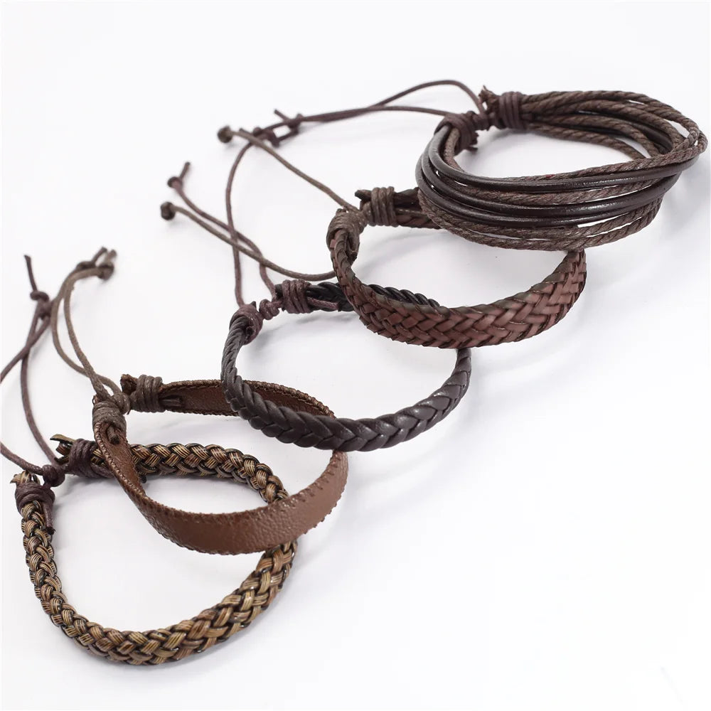 Brown braided leather bracelet bundle – The Crew