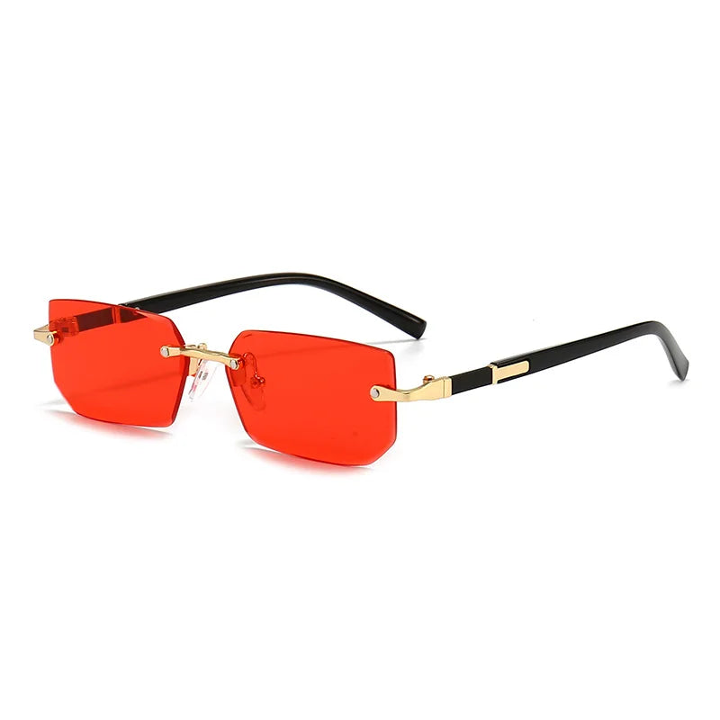 Men’s Rimless Square Sunglasses Red Lens – The Crew