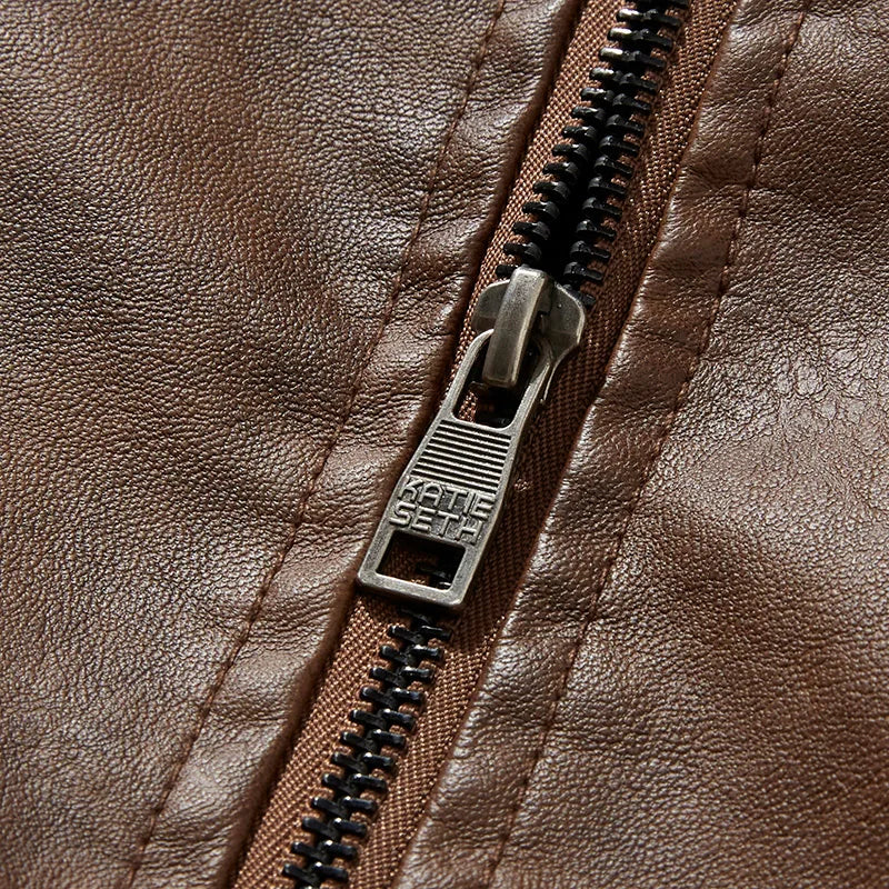 Zipper closure detail faux leather biker jacket – The Crew