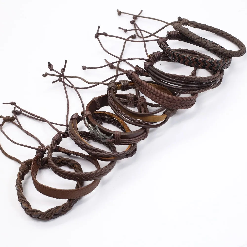 Brown leather bracelet cords set – The Crew