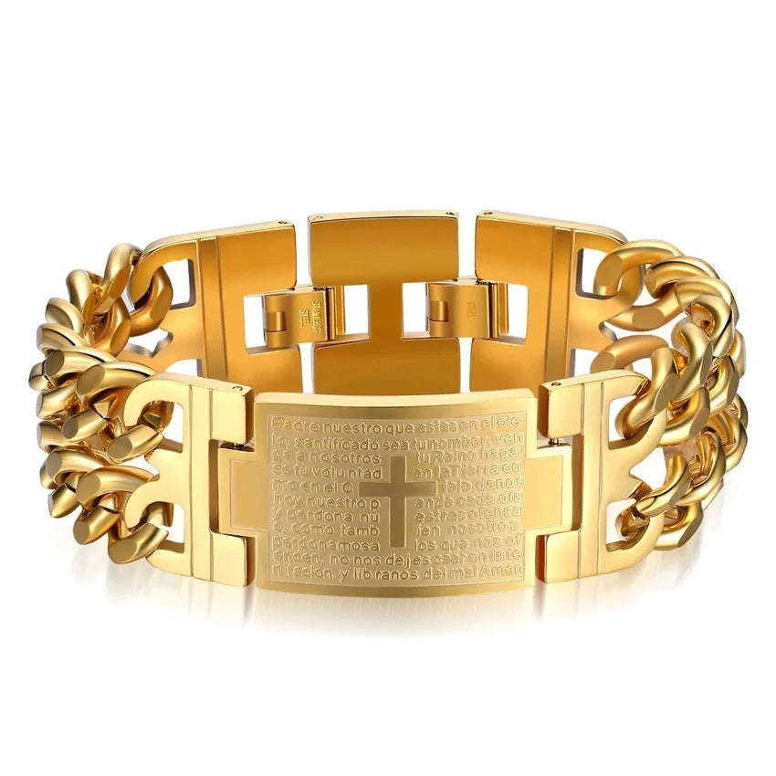 Wide Cuban stainless steel bracelet gold – The Crew