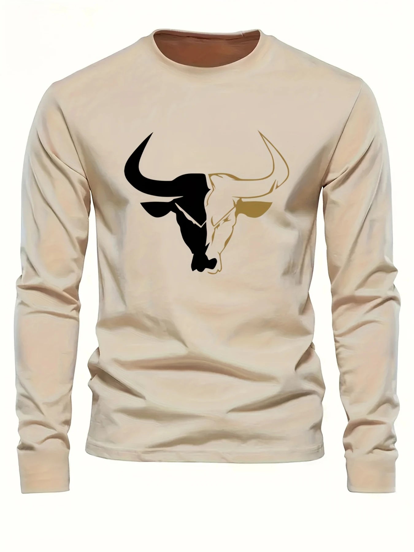 Beige Men’s Bull Print Cotton T-Shirt – The Crew