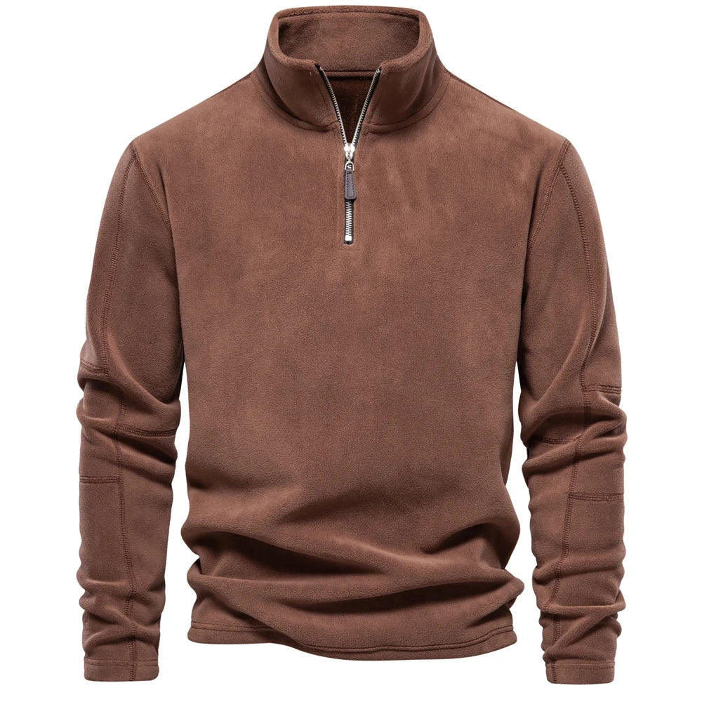Brown Men’s Warm Fleece Jacket Quarter Zip – The Crew