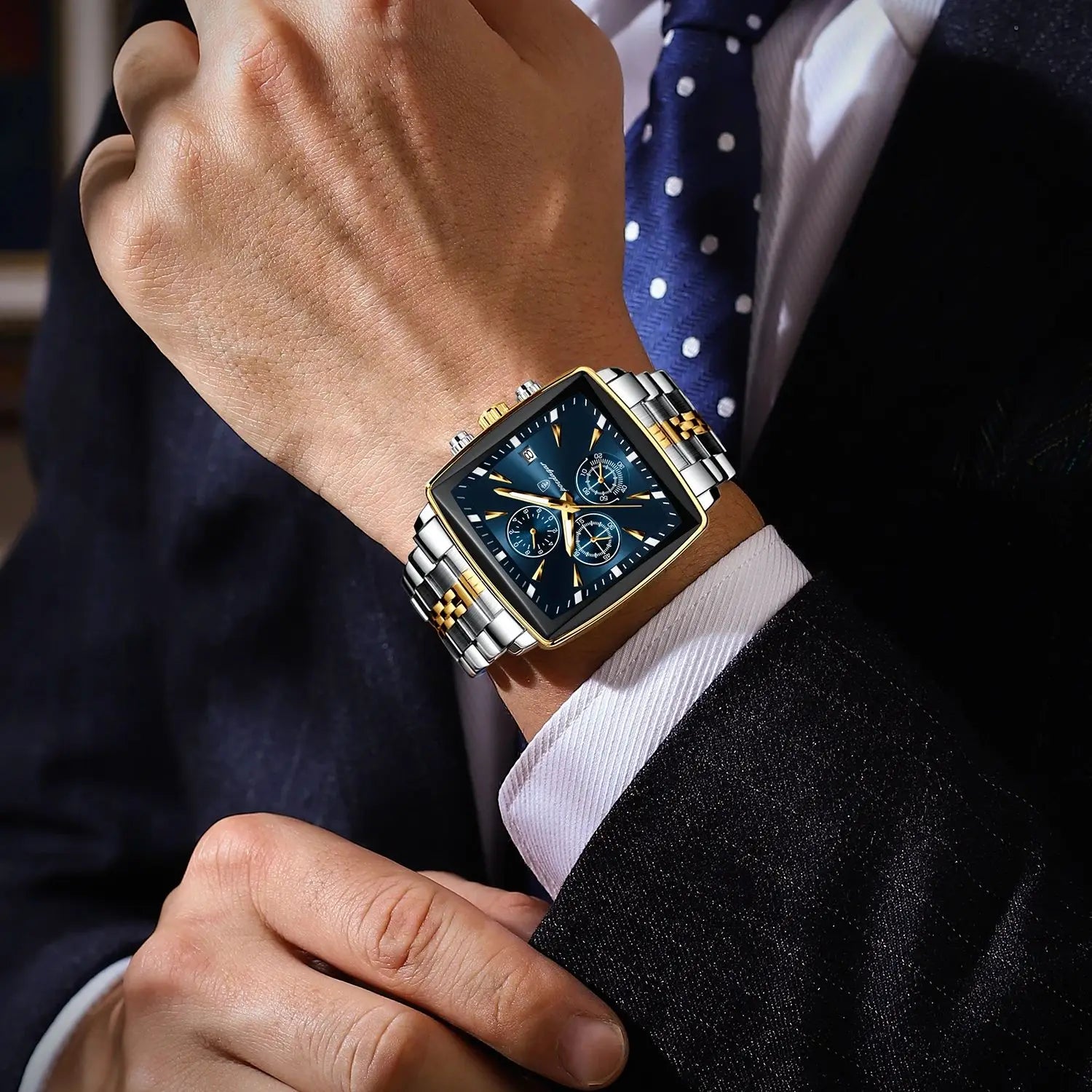 POEDAGAR 866-G Square Chronograph Formal Wrist Shot – The Crew