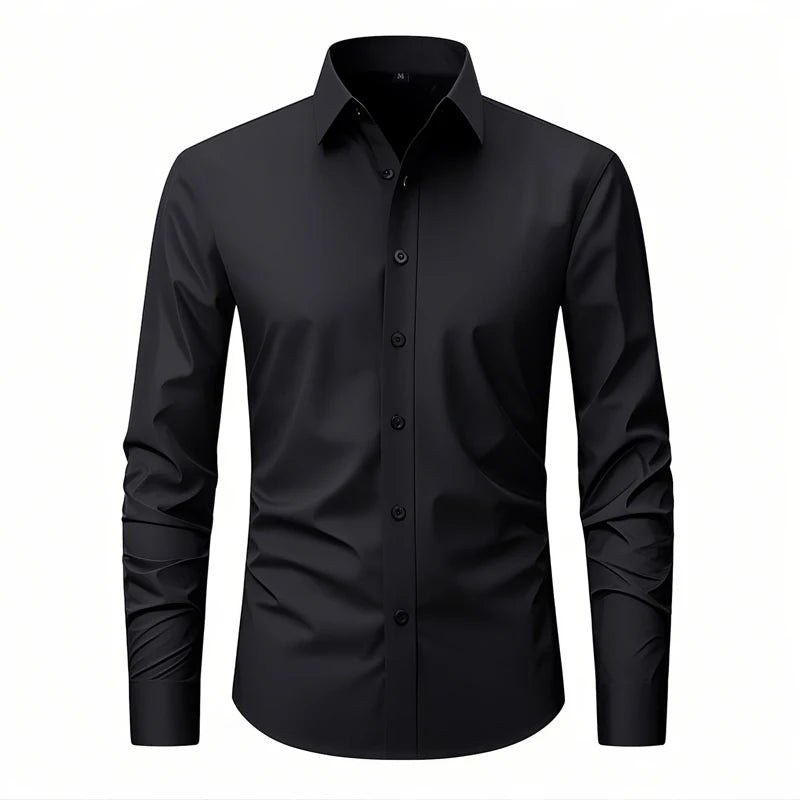 Black slim fit men dress shirt modern style – The Crew