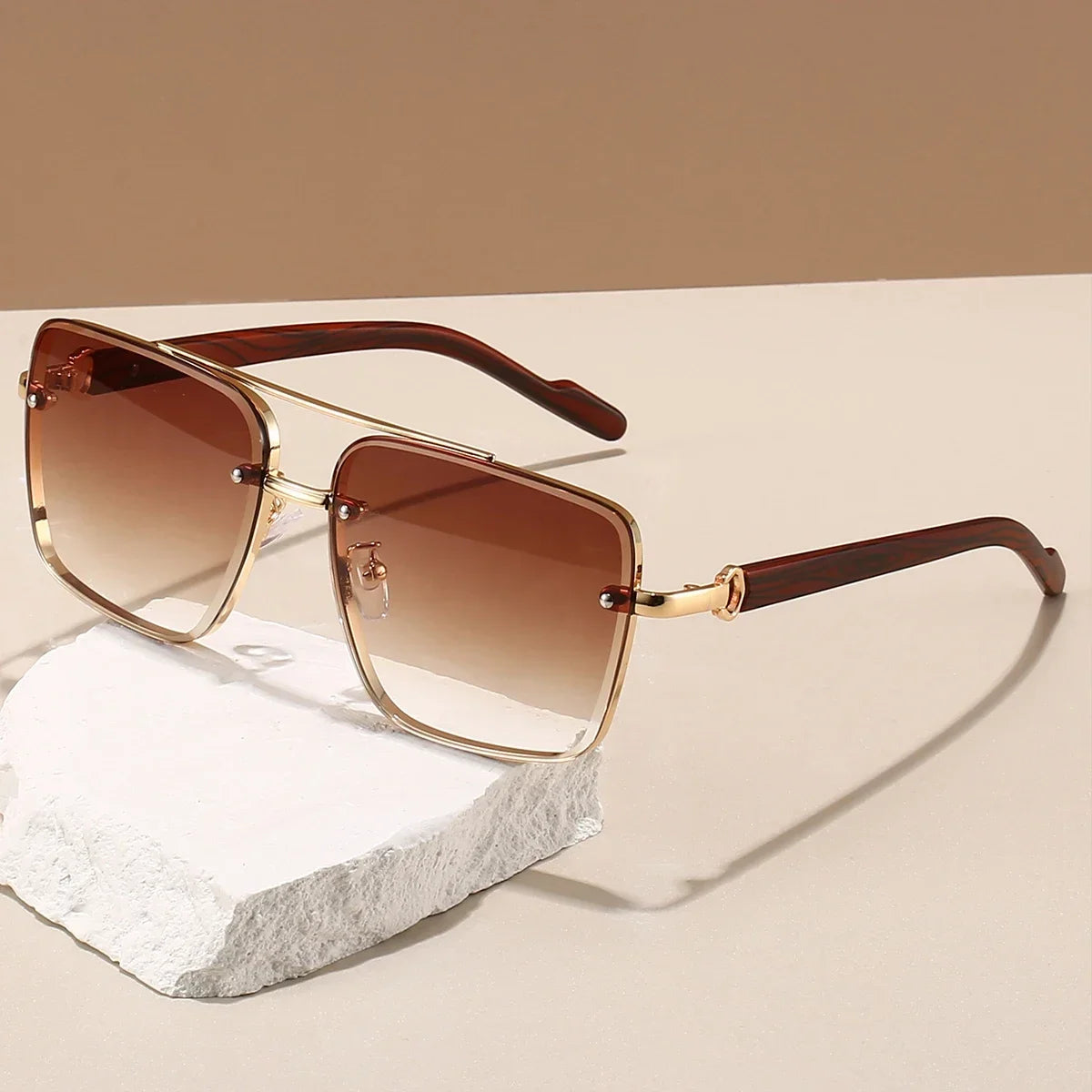 Women’s Retro Square Metal Double-Bridge Sunglasses