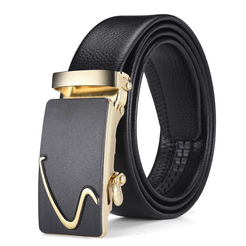 Men’s Luxury PU Leather Belt Gold Buckle – The Crew