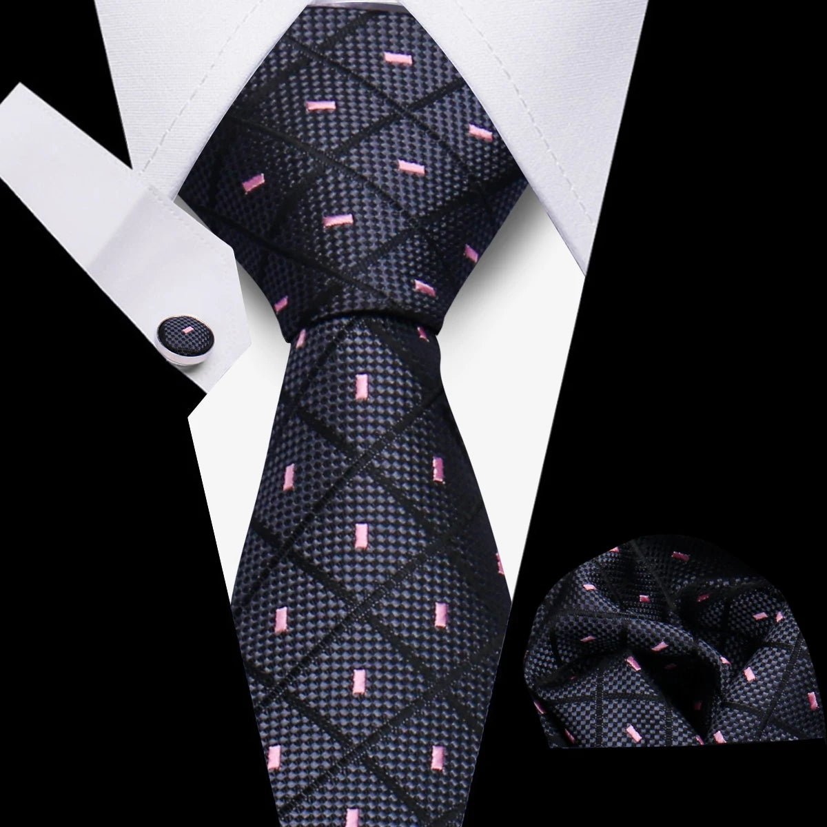Men’s 3 - Piece Plaid Tie Set with Cufflinks & Hanky - The Crew