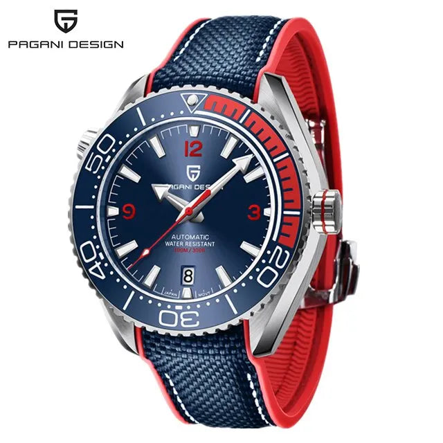 PAGANI Automatic Watch Blue Red Strap Front View – The Crew