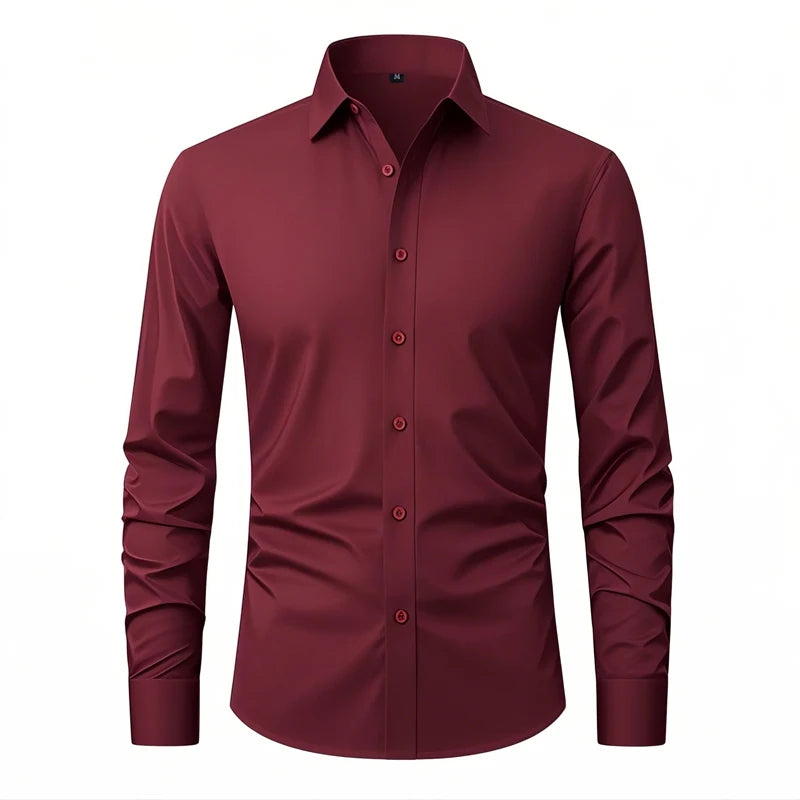 Burgundy slim fit dress shirt men wrinkle resistant – The Crew