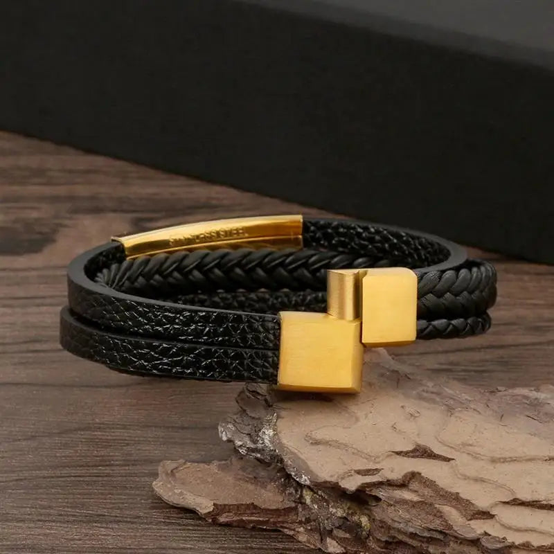 Brown braided leather bracelet product shot – The Crew
