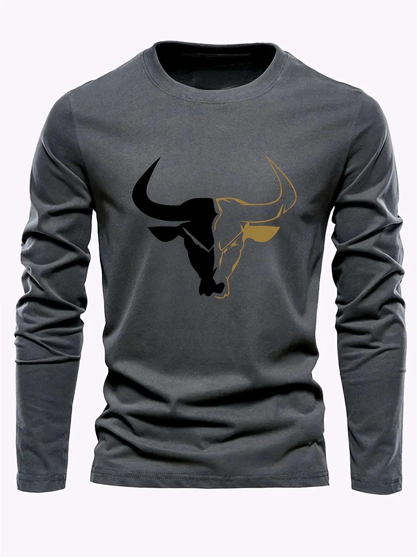 Dark Grey Bull Print Men’s T-Shirt – The Crew