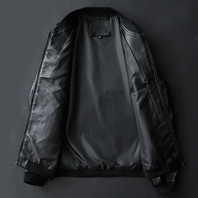 Black PU leather jacket lining view – The Crew