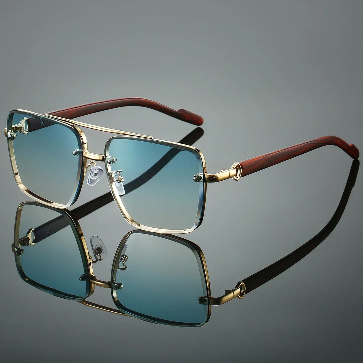 Women’s Retro Square Metal Double-Bridge Sunglasses
