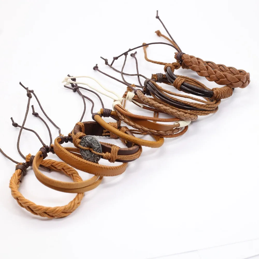 Tan leather bracelet cords set – The Crew