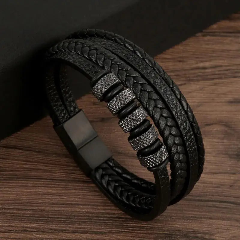 Braided leather bracelet Black style – The Crew