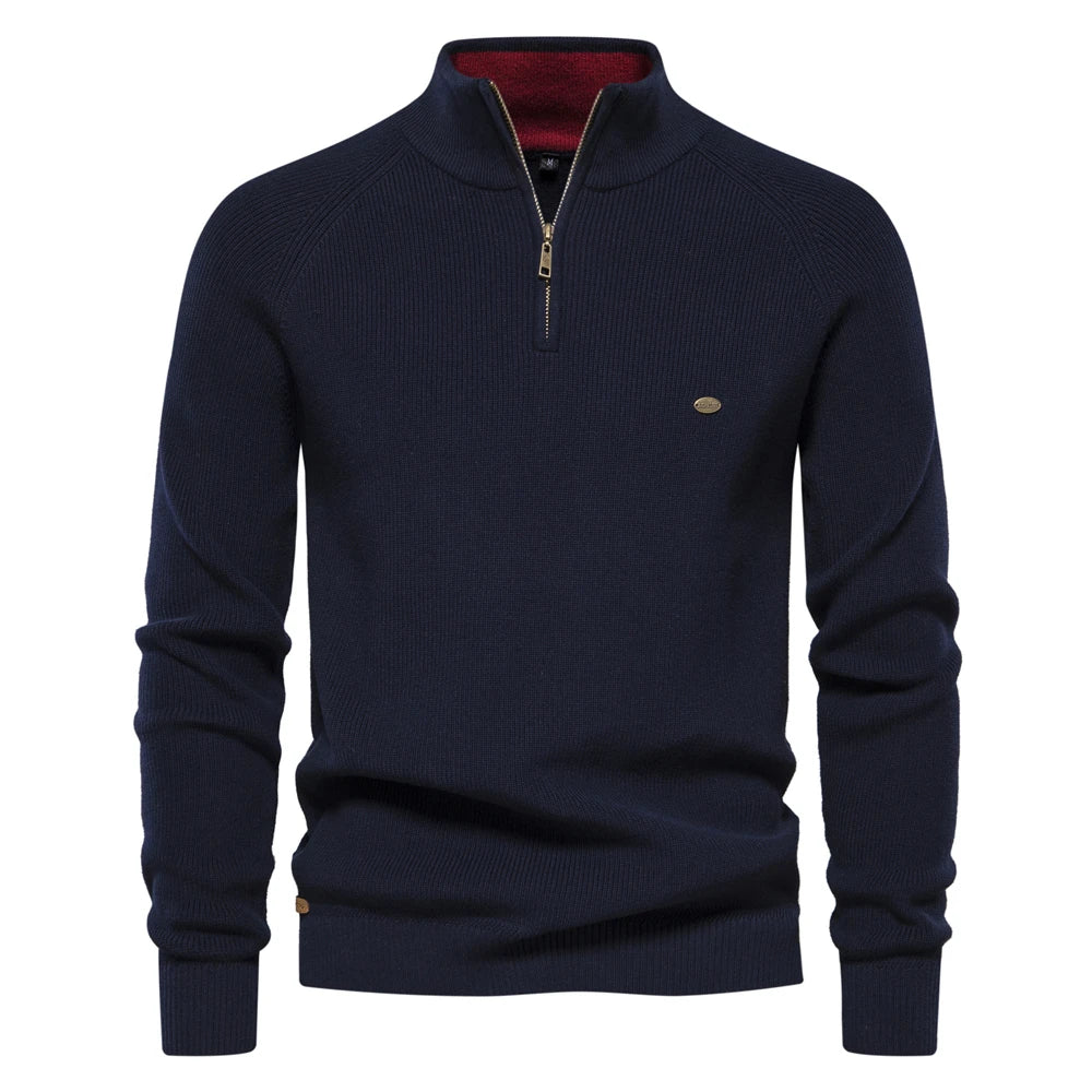 Men’s Navy Cotton Zip Up Cardigan – The Crew