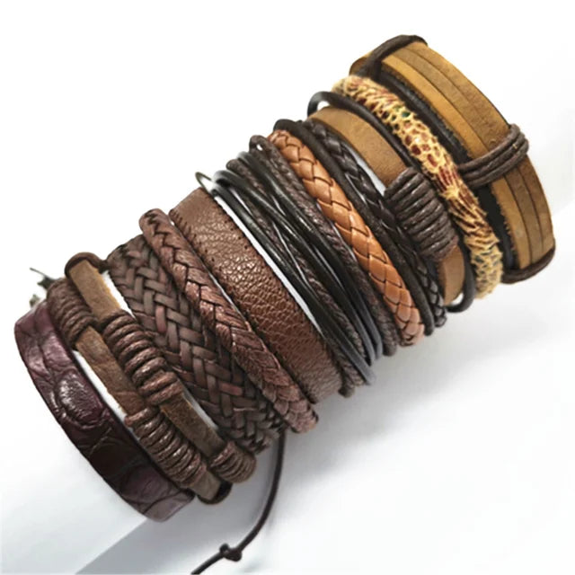Set of 10 Leather Bracelets – Stylish & Versatile – The Crew