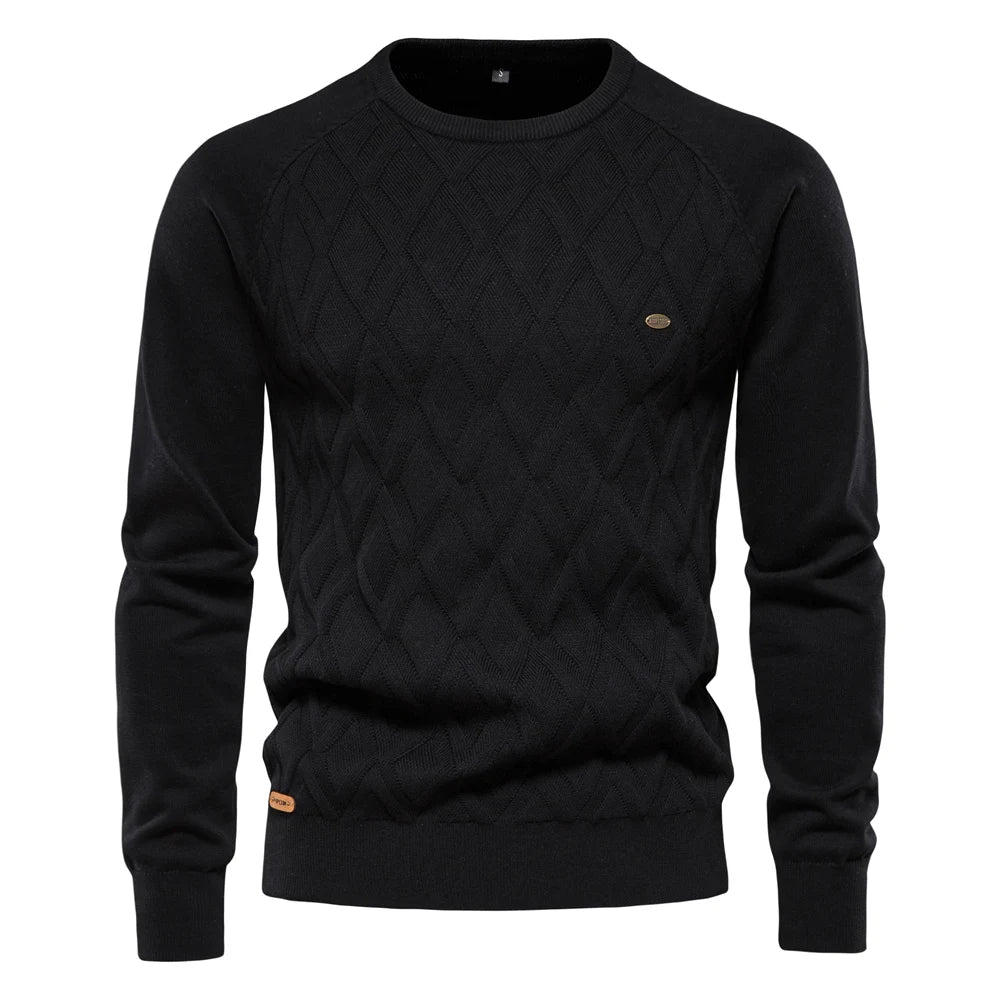 Men’s Black Diamond Knit Cotton Sweater – The Crew