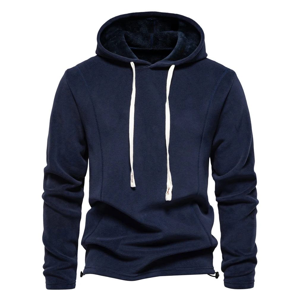 Navy blue winter fleece hoodie front view men – The Crew