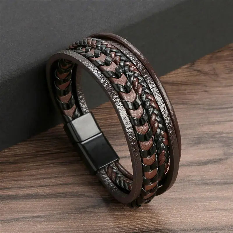 Brown braided leather bracelet  – The Crew