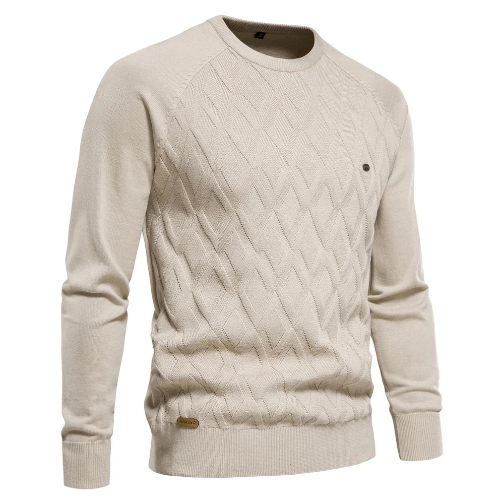 Men’s Cream Diamond Knit Cotton Sweater – The Crew