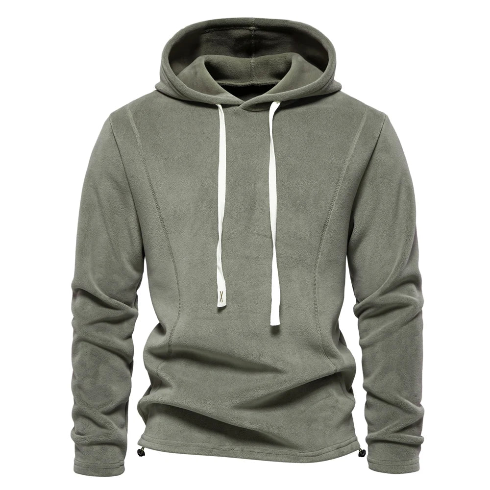Olive green warm winter hoodie men front – The Crew