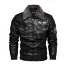 Black faux leather biker jacket fur collar front – The Crew