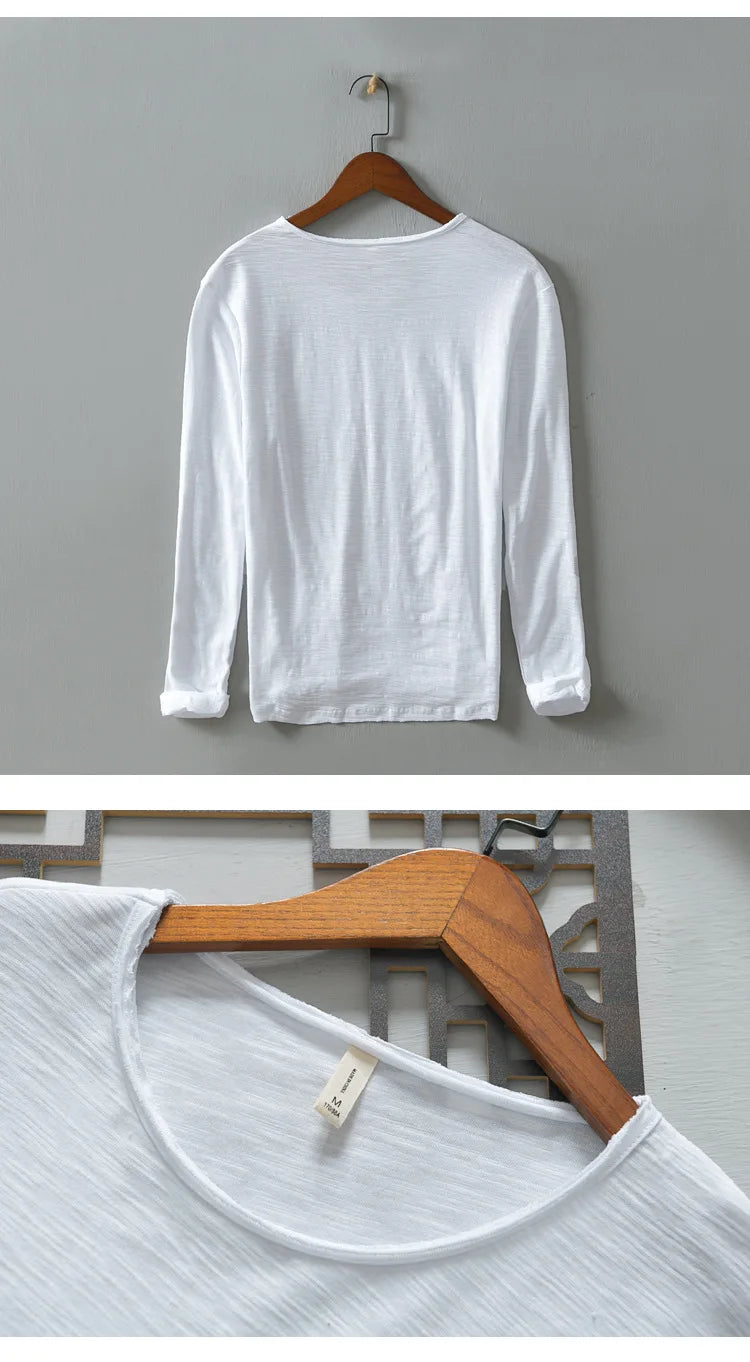 Men’s long sleeve cotton T-shirt front mint – The Crew