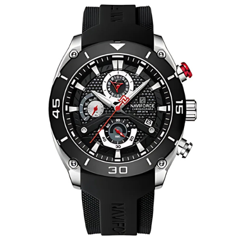 NAVIFORCE NF8038 Sport Chronograph Black Dial Front View – The Crew
