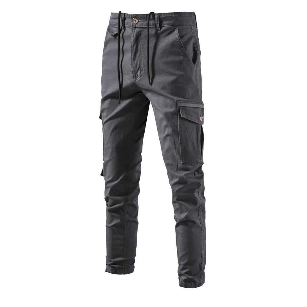 Men’s Gray Cotton Cargo Pants Front View – The Crew
