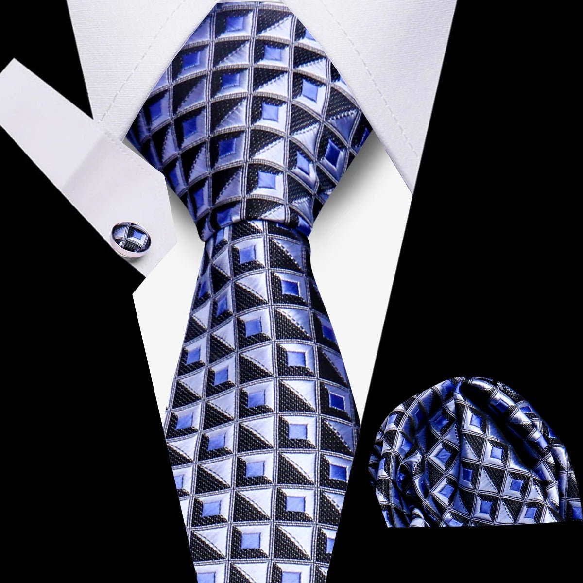 Men’s 3 - Piece Plaid Tie Set with Cufflinks & Hanky - The Crew